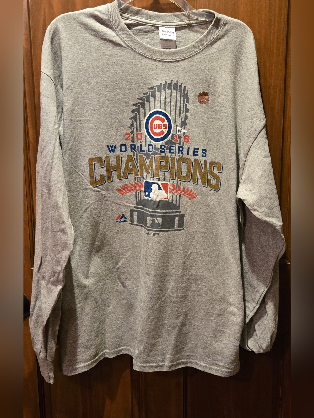 Gildan Gray Chicago Cubs 2016 World Series Champions Long Sleeve Tee